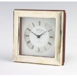 A modern square silver mounted quartz timepiece 12cm