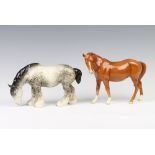 A Beswick figure of a mare facing left, chestnut gloss 17.2cm together with a grazing shire, rocking