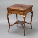 An Edwardian walnut envelope card table fitted a frieze drawer, raised on cabriole supports with