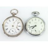 A silver keywind pocket watch with seconds at 6 o'clock together with a chromium pocket watch