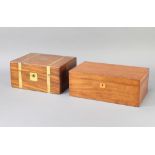 A Victorian walnut and brass banded writing slope with hinged lid 40cm h x 30cm w x 23cm d, together