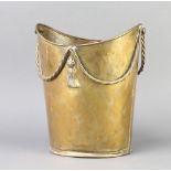 A Regency style boat shaped brass wastepaper bin with swag decoration 28cm x 24cm x 21cm, base