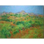 THE HILLS AT NERJA by Desmond Carrick 1928 - 2012