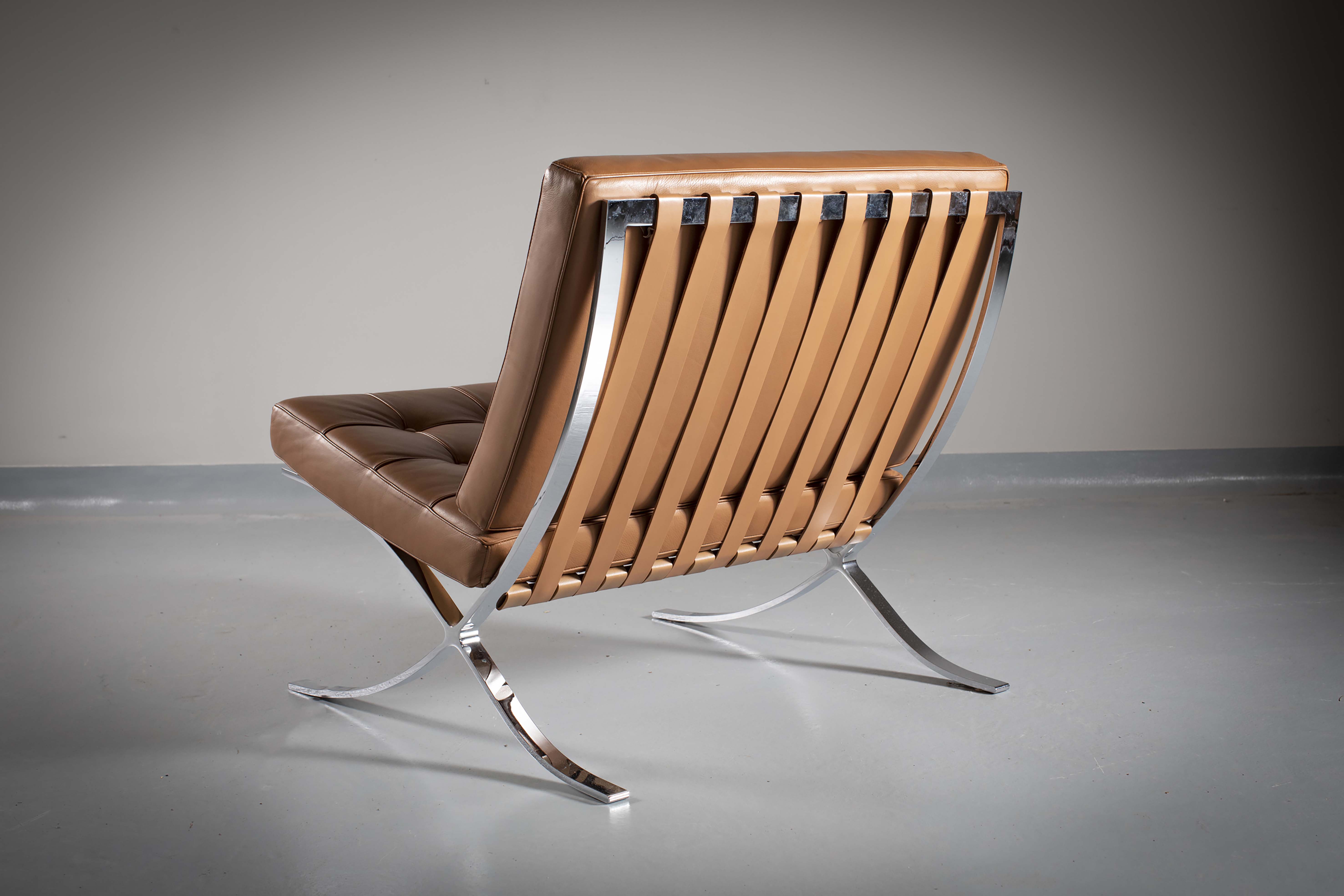 THE 'BARCELONA CHAIR AND STOOL', BY MIES VAN DER ROHE, ITALIAN, with tanned leather cushions, (2), - Image 4 of 5