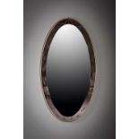AN ITALIAN OVAL WALL MIRROR, with two tone glass and etched feathering 182cm (h) x 97cm (w)