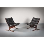 A PAIR OF SIESTA CHAIRS, BY INGMAR RELLING, FOR WESTNOFA, bentwood, canvas and leather, bearing