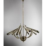 A GILT METAL 10 BRANCH HANGING LIGHT