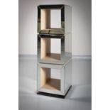 A THREE PIECE SQUARE MIRRORED SHELF UNIT, each section 40cm x 40cm, overall height 124cm (h)