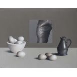 TORSO, PEWTER AND EGGS by Liam Belton