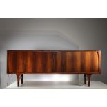 A FINE ROSEWOOD SIDEBOARD, DANISH 1960s, BY HENNING KJAERNULF FOR BRUNO HANSEN, with a pair of