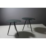 A PAIR OF OCCASIONAL TABLES, FRENCH 1970s, with laminated tops, in the form of artists easels,