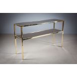 A GILT TWO TIER HALL TABLE, FRENCH, 1970s, 120cm (w) x 50cm (d) x 72cm (h)