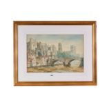 J W VARLEY, 1887, WATERCOLOUR, entitled "Durham" depicting the church and bridge, signed and dated,