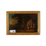 A 19TH CENTURY OIL ON METAL PANEL, "THE SAILORS RETURN", figures outside a country cottage,