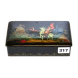 A RECTANGULAR RUSSIAN PALAKH WARE PAPIER MACHE BOX with hand painted mythical design ,