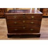 AN EARLY 18TH CENTURY WALNUT AND HERRINGBONE BANDED CHEST OF DRAWERS, three long graduated drawers,