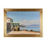KAI DREWS, 1884-1964, OIL ON CANVAS, continental coastal scene, signed, 27 ins x 39 ins, framed.