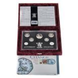 A 1996 ROYAL MINT PROOF SET OF SILVER DECIMAL CURRENCY, £1, 50p, 20p, 10p, 5p, 2p and 1p.