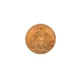 A 1908 GOLD 20 FRANC COIN, approximately 6.4 grams.