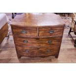 A SMALL GEORGIAN MAHOGANY BOW FRONT CHEST OF DRAWERS,