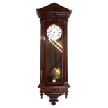 A LATE 19TH CENTURY WALNUT VIENNA REGULATOR WALL CLOCK,