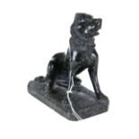 A 19TH CENTURY GREEN SERPENTINE STONE GROUND TOUR MODEL OF A SEATED DOG with integral base,