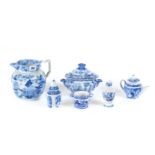 A PAIR OF 19TH CENTURY "CLEWS" STAFFORDSHIRE BLUE AND WHITE TRANSFER DECORATED SAUCE TUREENS AND