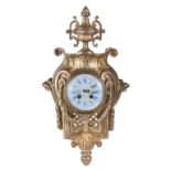 A LATE 19TH CENTURY GILT BRASS CARTEL WALL CLOCK,