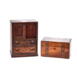 A 19TH CENTURY WALNUT AND TUNBRIDGEWARE BANDED TWO DIVISION TEA CADDY,