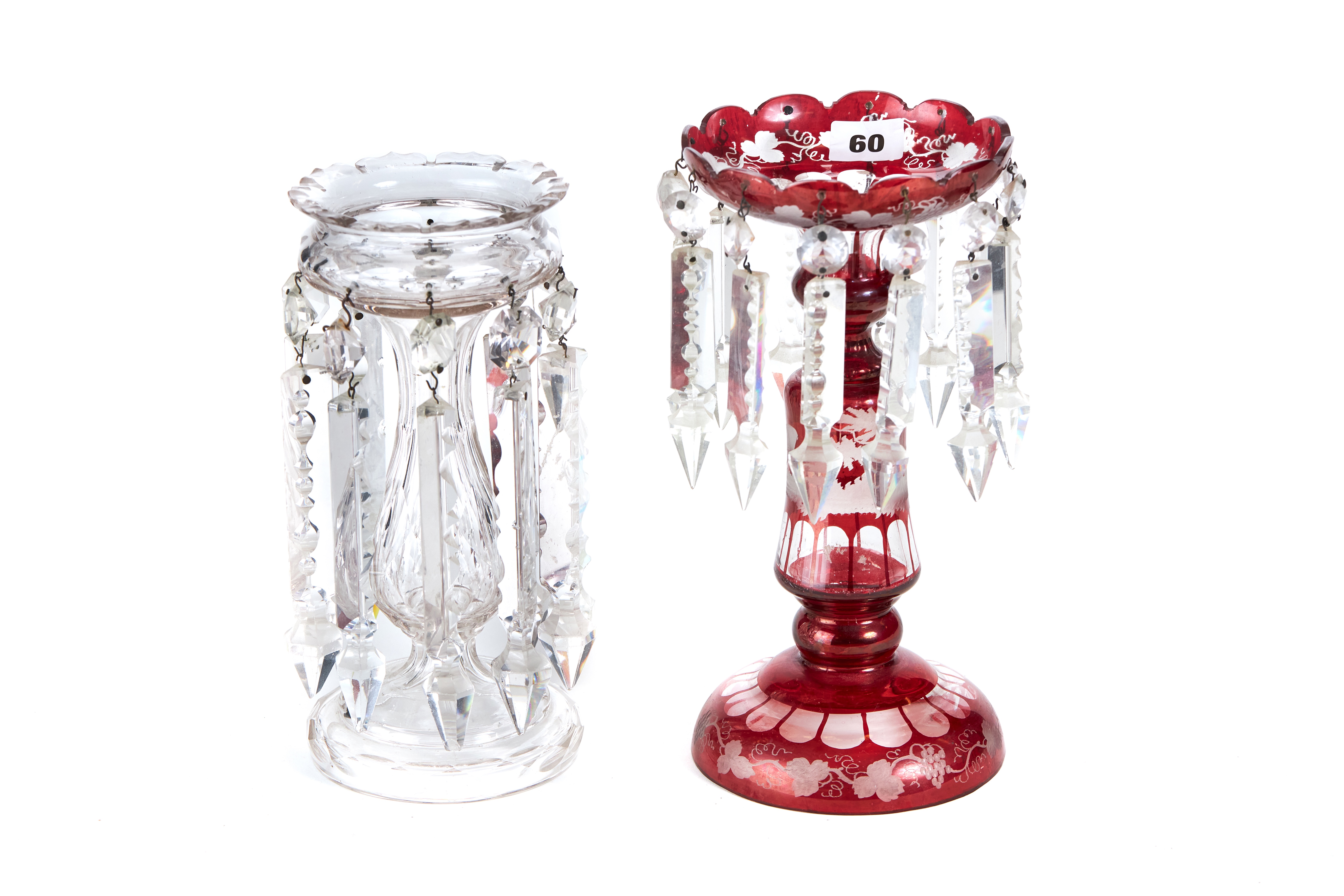 A LATE 19TH CENTURY BOHEMIAN RUBY FLASH LUSTRE with engraved vine leaf decoration,