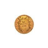 AN 1859 GOLD NAPOLEON III 20 FRANC COIN, approximately 6.4 grams.