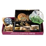 A BOX OF SUNDRY COSTUME JEWELLERY including a 9ct gold BROOCH,