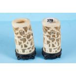 A PAIR OF GOOD QUALITY LATE 19TH CENTURY CHINESE IVORY TUSK SECTION VASE decorated with figures,