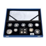 A 2006 QUEENS 80TH BIRTHDAY SILVER COIN SET, nine proof coins and a four coin Maundy set,