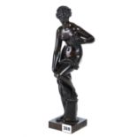 A 19TH CENTURY BRONZE FIGURE OF A NAKED LADY, partially draped, raised on an integral square base,