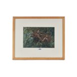 A 20TH CENTURY PASTEL DRAWING, hare running through undergrowth, signed with "JG" monogram,