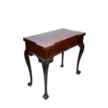 A GEORGE III MAHOGANY CHIPPENDALE STYLE FOLD OVER TOP CARD TABLE,