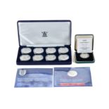SET OF EIGHT 2004/2005 PROOF £5 SILVER ENGLAND FOOTBALL SQUAD COMMEMORATIVE COINS,