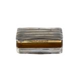 A GEORGE III RECTANGULAR REEDED SILVER SNUFF BOX, gilded interior, maker:- WP, Birmingham 1814,