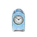 AN EDWARDIAN SWISS SILVER AND ENAMEL MINIATURE CLOCK, circular enamel dial, stamped Argent 0.