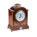 AN EDWARDIAN BRASS INLAID MAHOGANY REGENCY-REVIVAL BRACKET CLOCK,