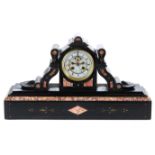 HENRI MARC, PARIS, A GOOD QUALITY 19TH CENTURY BLACK/VARIEGATED MARBLE MANTEL CLOCK,