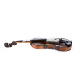A LATE 19TH CENTURY GERMAN VIOLIN, one piece back and lions head terminal, 23 1/2 ins long,