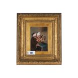 A 19TH CENTURY DUTCH STYLE OIL ON PANEL, depicting an elderly couple seated reading a letter,