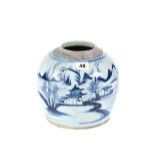 AN 18TH/19TH CENTURY CHINESE BLUE AND WHITE PORCELAIN GINGER JAR decorated with a pagoda and