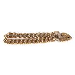A LATE VICTORIAN/EDWARDIAN 15CT GOLD TEXTURED LINK CHAIN BRACELET with engraved padlock clasp,