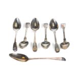 A SET OF SIX GEORGE III SILVER FIDDLE PATTERN DESSERT SPOONS engraved initial W, maker:- PBWB,