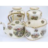 A quantity of hunting ceramics, comprising teapot,