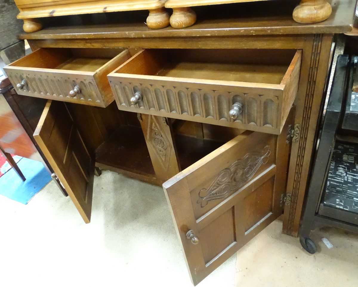 A 20thC oak and elm sideboard, - Image 2 of 3