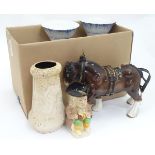 A quantity of assorted ceramics to include a shire horse, vases, a Toby jug, etc.